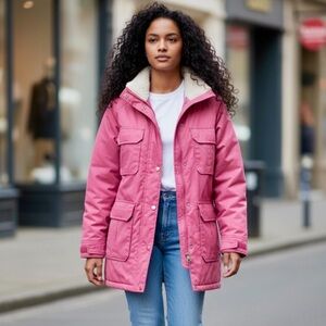 Woolrich Jacket Utility Wildberry Pink color size Med VTG 80s Barn coat pockets